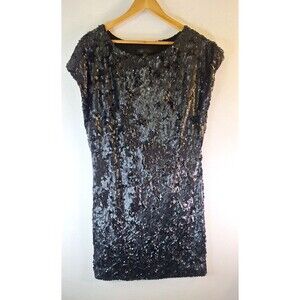 AIDON MATTOX Black‎ Sequin Short Cocktail Dress Sz 2 (XS) Party Festival Event